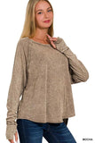 Zenana Crinkle Washed Thumb Hole Cuffs Long Sleeve Top - Trendsi - Flyclothing LLC