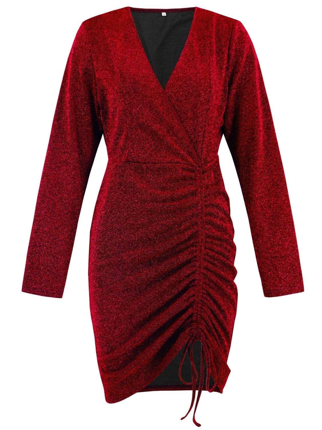 Ruched Heathered Surplice Long Sleeve Mini Dress - Trendsi