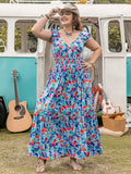 Plus Size Printed Cap Sleeve Dress - Trendsi