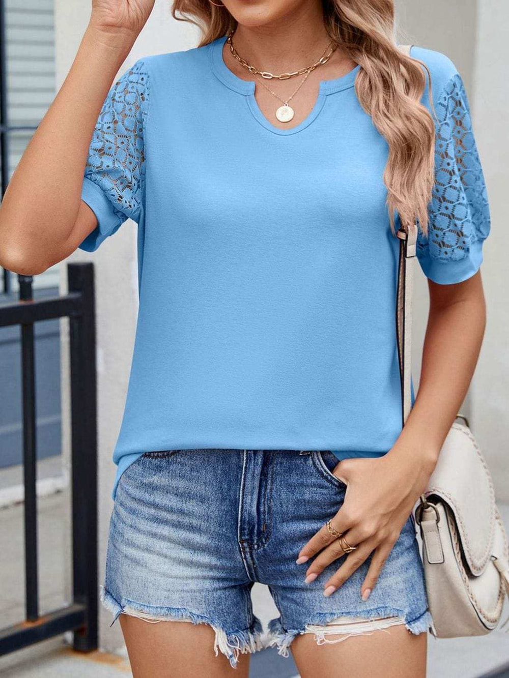 Lace Short Sleeve T-Shirt - Trendsi - Flyclothing LLC