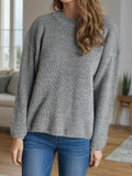 Solid Color Round Neck Long Sleeve Sweater - Trendsi