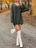 V-Neck Dropped Shoulder Sweater Dress - Trendsi - Flyclothing LLC