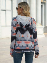 Geometric Zip Up Long Sleeve Hooded Jacket - Trendsi - Flyclothing LLC