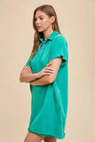 Annie Wear Mineral Washed Johnny Collar Short Sleeve Dress - Trendsi