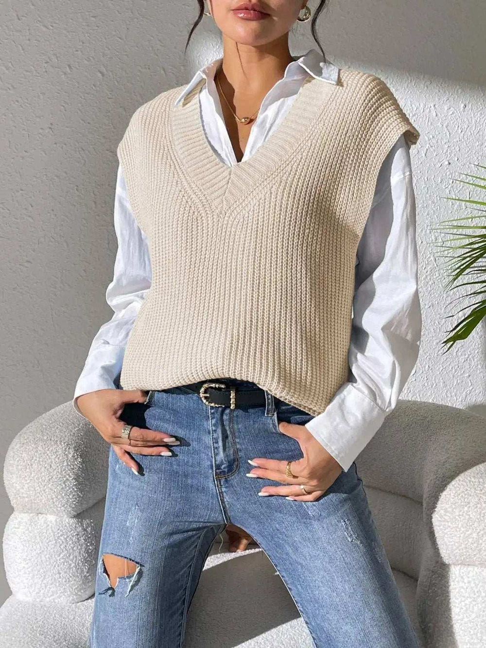 V-Neck Sweater Vest - Trendsi - Flyclothing LLC