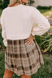 Plaid Round Neck Long Sleeve Mini Dress - Trendsi