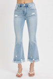 RISEN Full Size Raw Hem Distressed Cropped Flare Jeans Plus Size - Trendsi - Flyclothing LLC