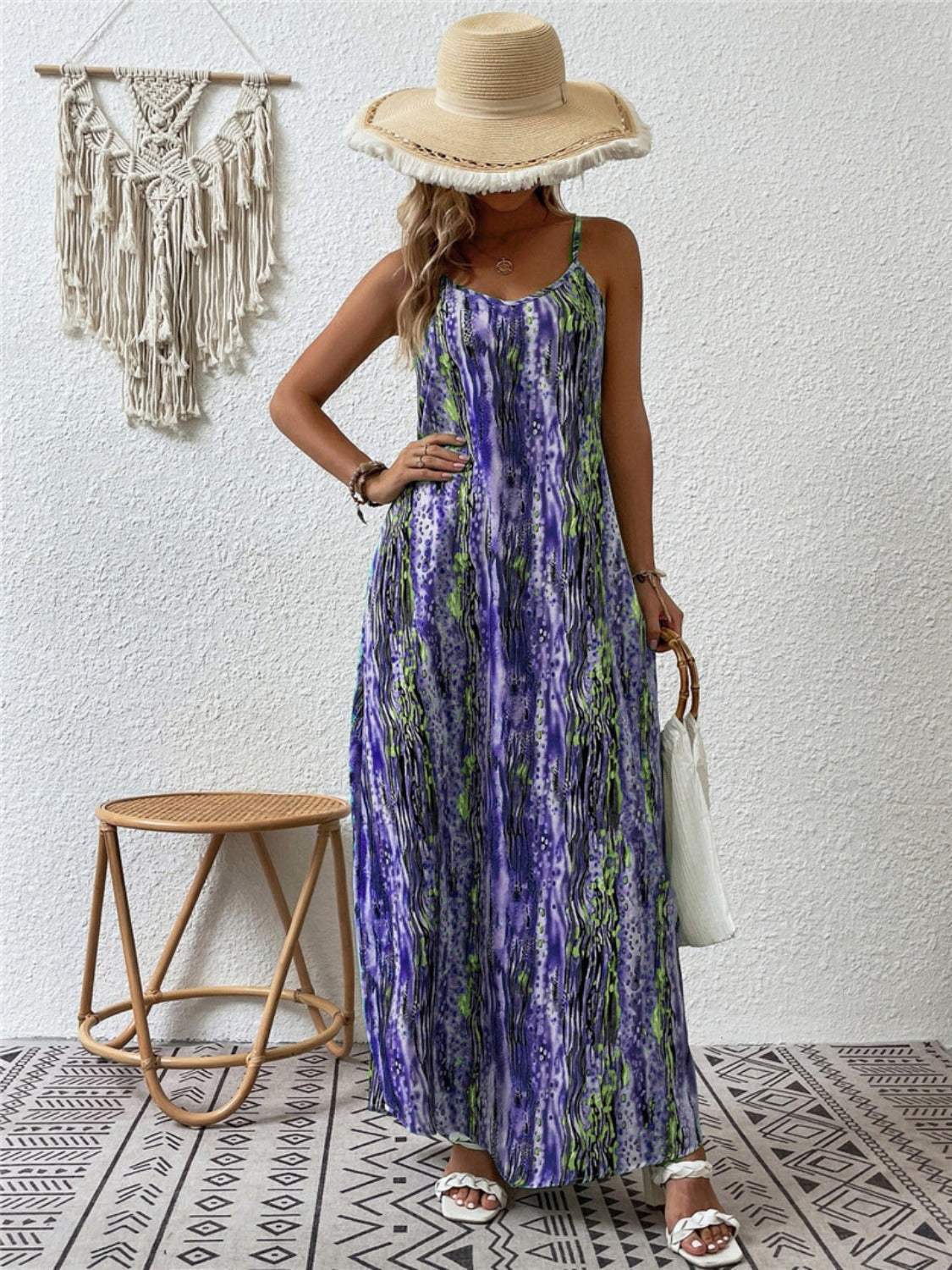 Full Size Printed Scoop Neck Maxi Cami Dress - Trendsi - Flyclothing LLC