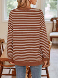 Striped Round Neck Long Sleeve Sweatshirt - Trendsi - Flyclothing LLC