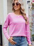 Striped Contrast Round Neck Long Sleeve Sweater - Trendsi - Flyclothing LLC