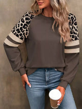 Leopard Round Neck Raglan Sleeve Sweatshirt - Trendsi - Flyclothing LLC