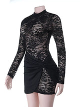 Lace Long Sleeve Bodycon Mini Dress - Trendsi - Flyclothing LLC