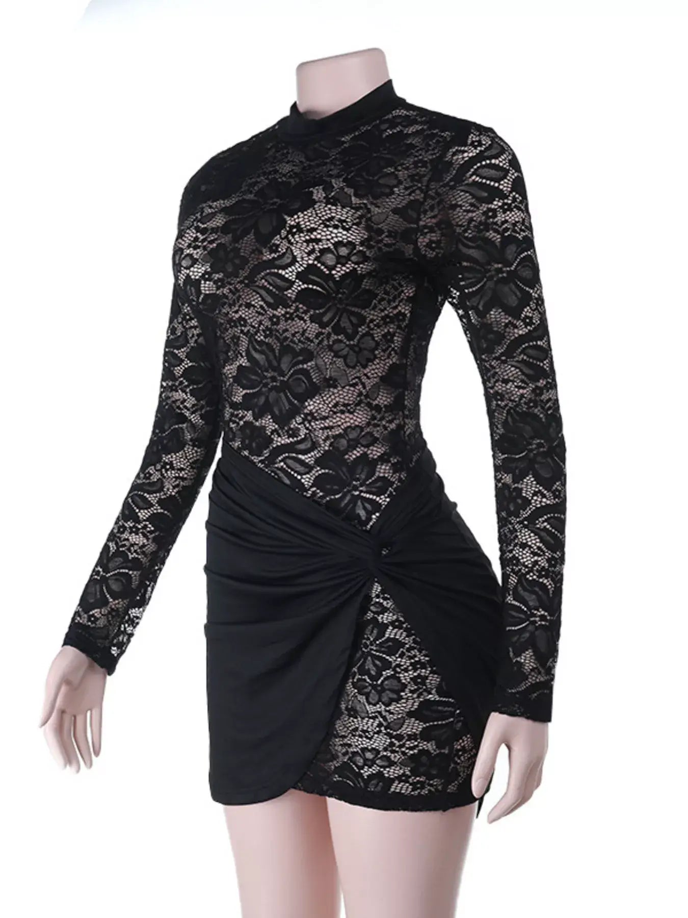 Lace Long Sleeve Bodycon Mini Dress - Trendsi - Flyclothing LLC