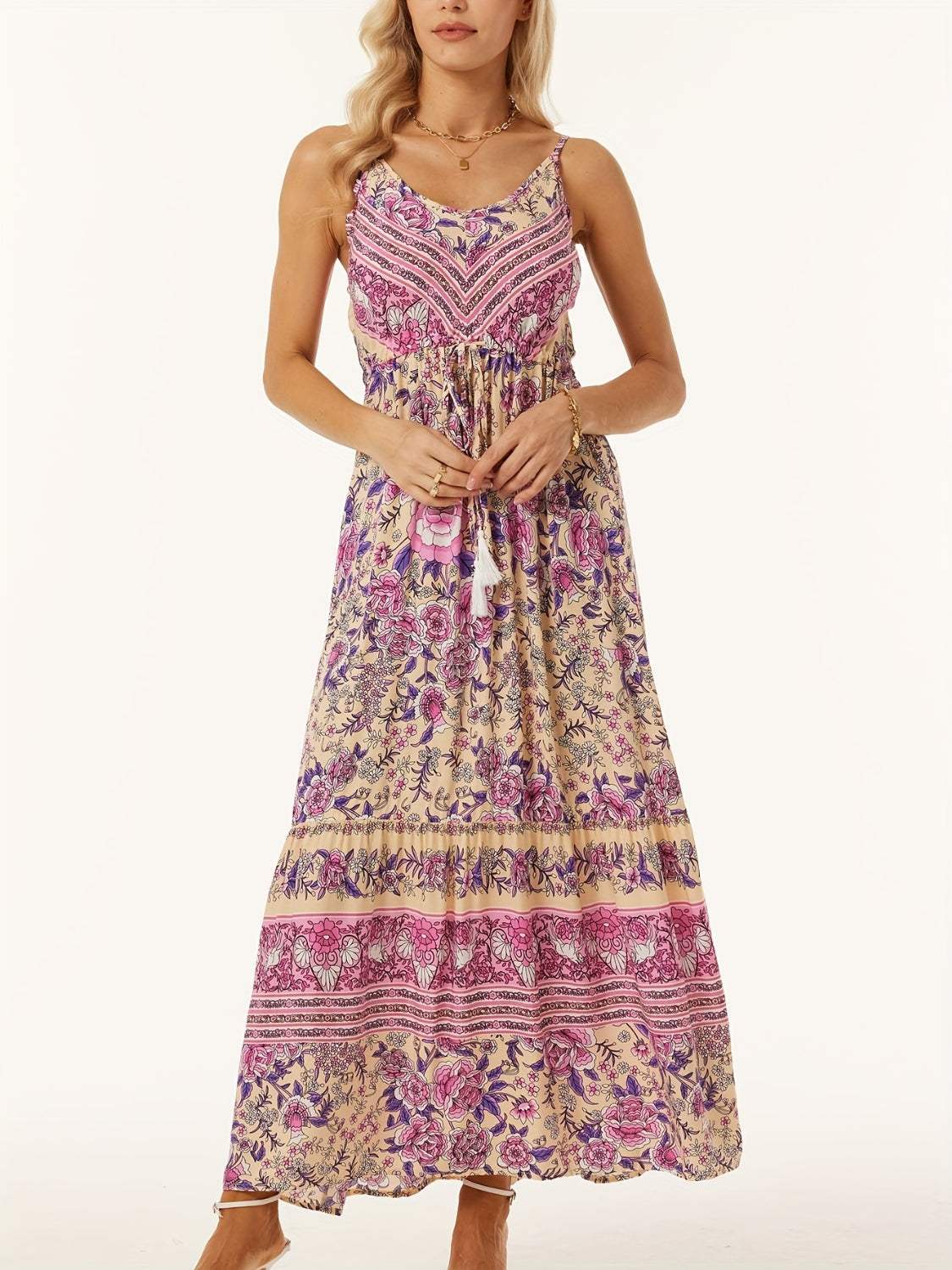 Printed Scoop Neck Midi Cami Dress - Trendsi - Flyclothing LLC