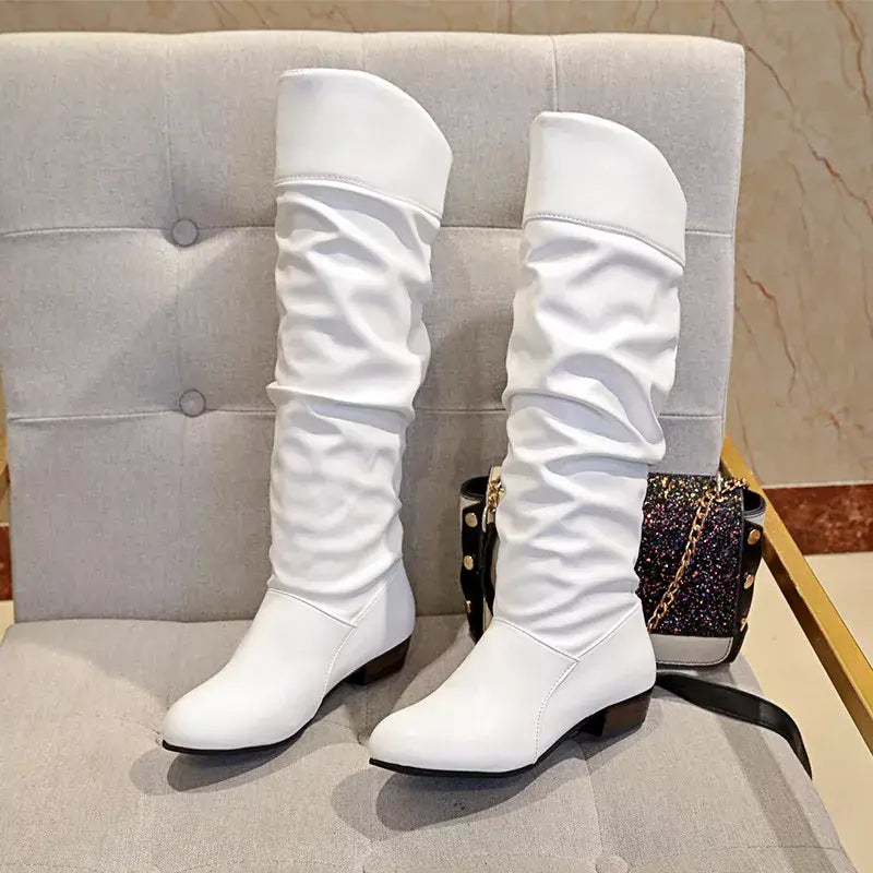 Slouch Block Heel Boots - Trendsi - Flyclothing LLC