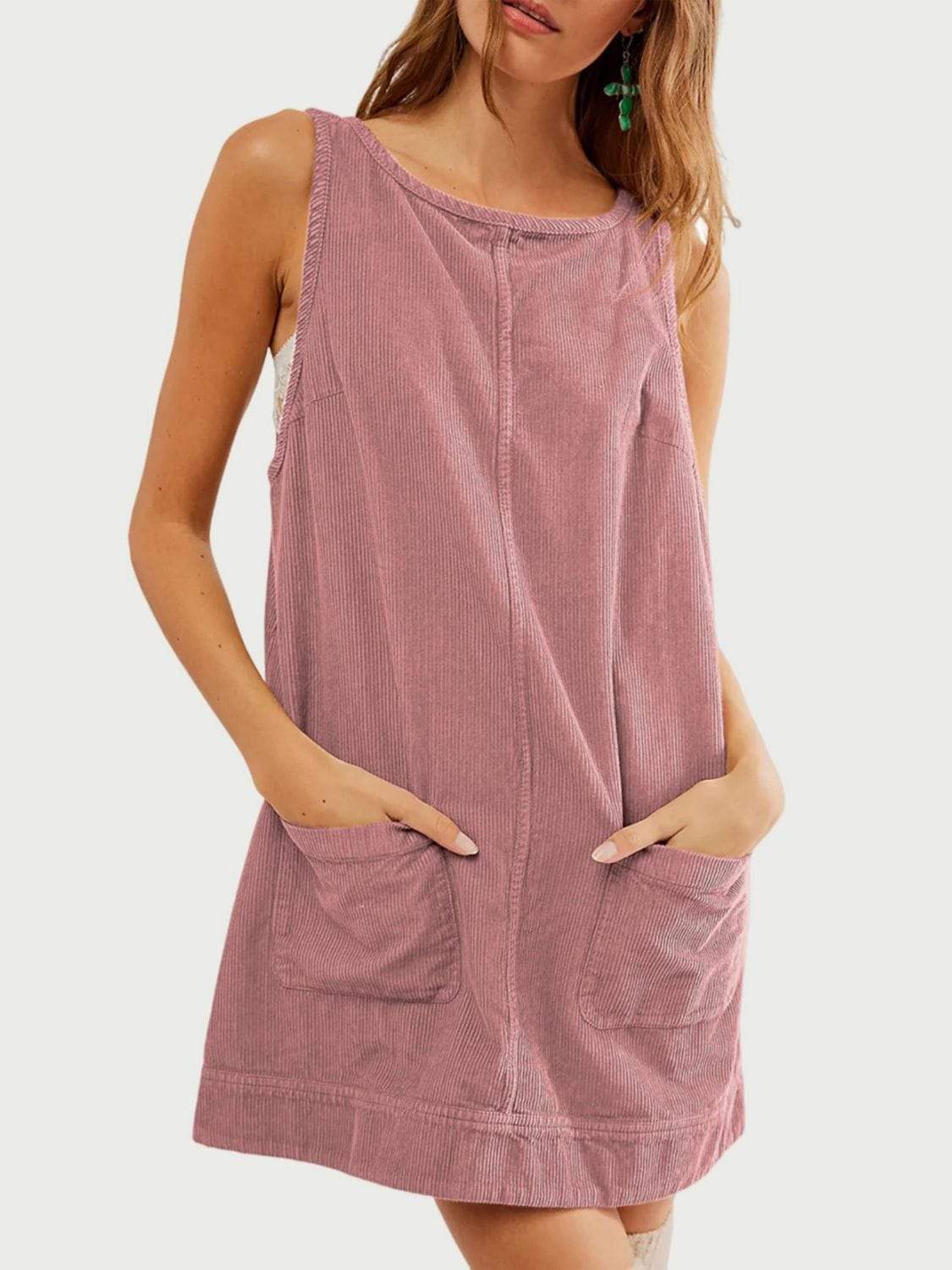 Mandy Round Neck Wide Strap Mini Dress with Pockets - Trendsi - Flyclothing LLC