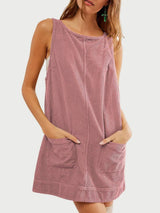 Mandy Round Neck Wide Strap Mini Dress with Pockets - Trendsi - Flyclothing LLC