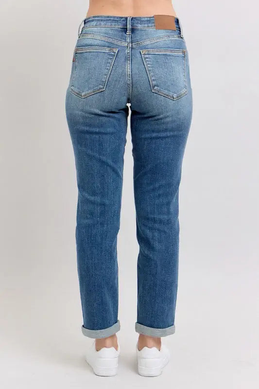 Judy Blue Full Size Mid Rise Skinny Cuff Jeans with Pockets Plus Size - Trendsi - Flyclothing LLC