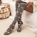 Christmas Element Bowknot Ribbed Trim Over Knee Stockings - Trendsi - Flyclothing LLC