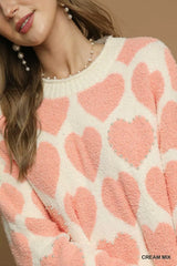 Umgee Mix Heart Pattern Pearl Accent Sweater - Trendsi - Flyclothing LLC
