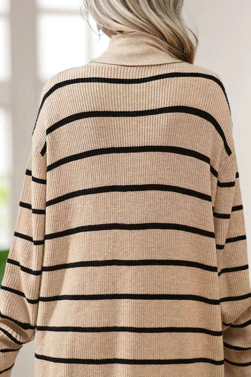 Striped Open Front Long Sleeve Cardigan - Trendsi - Flyclothing LLC