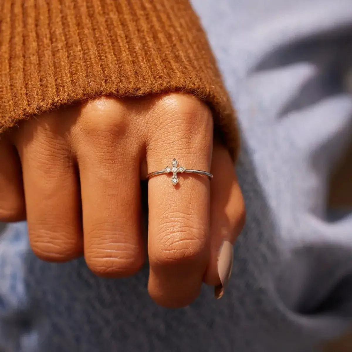 925 Sterling Silver Zircon Cross Ring - Trendsi - Flyclothing LLC