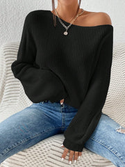 Honey Single Shoulder Long Sleeve Sweater - Trendsi