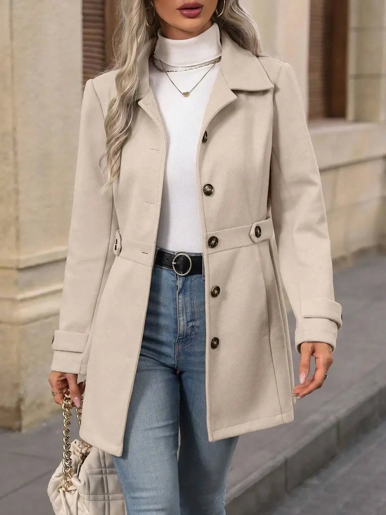 Button Up Long Sleeve Coat - Trendsi - Flyclothing LLC