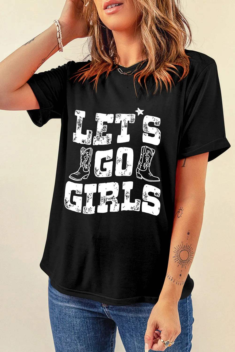 Letter Graphic Round Neck Short Sleeve T-Shirt - Trendsi - Flyclothing LLC