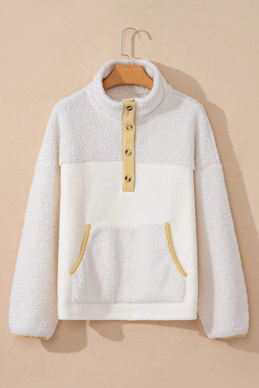 Mock Neck Long Sleeve Sherpa Sweatshirt - Trendsi - Flyclothing LLC
