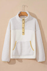 Mock Neck Long Sleeve Sherpa Sweatshirt - Trendsi - Flyclothing LLC