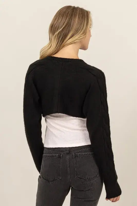 HYFVE Cable-Knit Tie-Front Shrug - Trendsi - Flyclothing LLC
