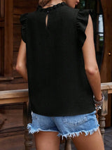Frill Mock Neck Ruffled Cap Sleeve Blouse - Trendsi - Flyclothing LLC