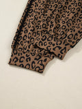 Striped Trim Leopard Long Sleeve Top Drawstring Pant Set - Trendsi - Flyclothing LLC