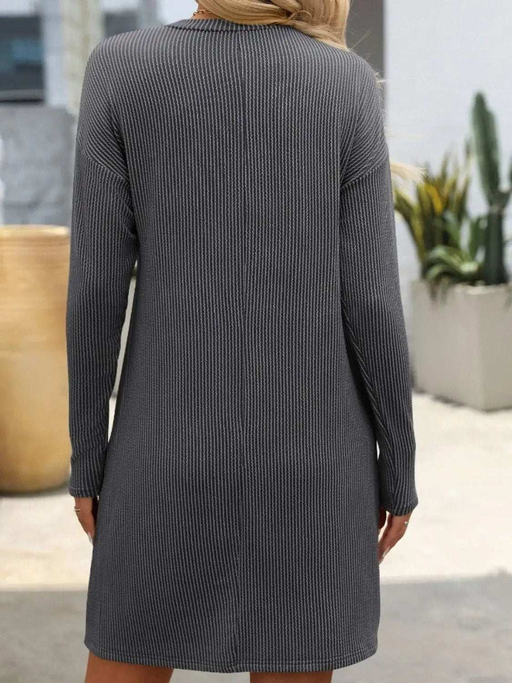 Striped Round Neck Long Sleeve Mini Dress - Trendsi - Flyclothing LLC