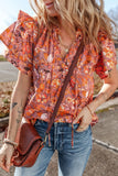 Floral Ruffled Layered Short Sleeve Tie Neck Blouse - Trendsi