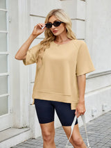 Round Neck Short Sleeve T-Shirt - Trendsi - Flyclothing LLC