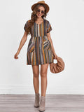 Pocketed Striped Short Sleeve Dress - Trendsi - Flyclothing LLC