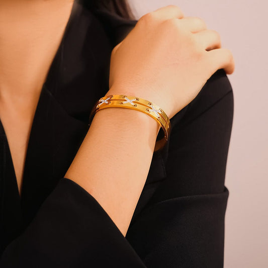18K Gold-Plated Czech Diamond Bracelet - Trendsi