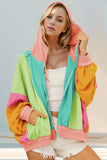 Double Take Full Size Color Block Zip Up Hoodie - Trendsi - Flyclothing LLC