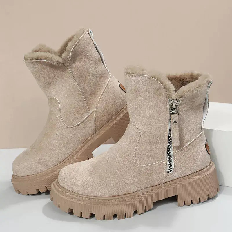 Side Zipper Fuzzy Boots - Trendsi - Flyclothing LLC
