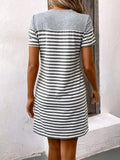 Striped Round Neck Short Sleeve Mini Dress - Trendsi