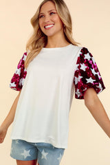 Haptics Star Sequin Bubble Short Sleeve Top - Trendsi