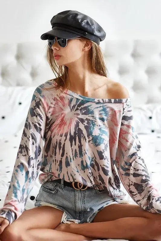 BiBi Tie Dye Terry Knit Terry Top - Trendsi - Flyclothing LLC