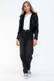 Snobbish Faux Leather Zip Up Drawstring Hooded Jacket - Trendsi - Flyclothing LLC