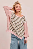 BiBi Stripe Mixed Top With Cut Edge And Reverse Outseam - Trendsi - Flyclothing LLC