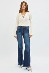RISEN Full Size Tummy Control Mid Rise Flare Jeans Plus Size - Trendsi - Flyclothing LLC