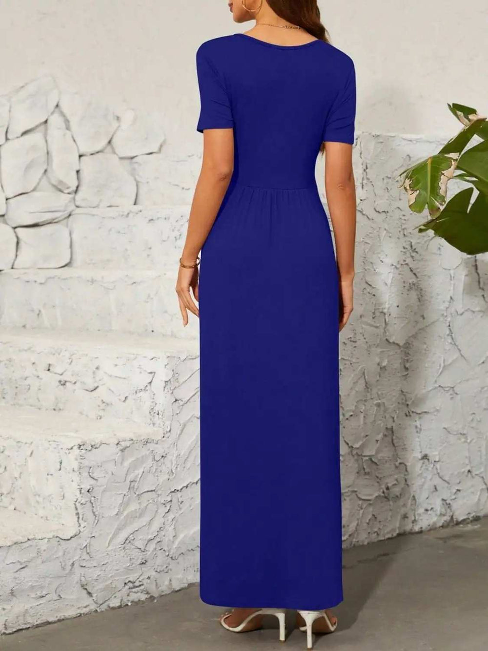 Surplice Short Sleeve Maxi Dress - Trendsi - Flyclothing LLC