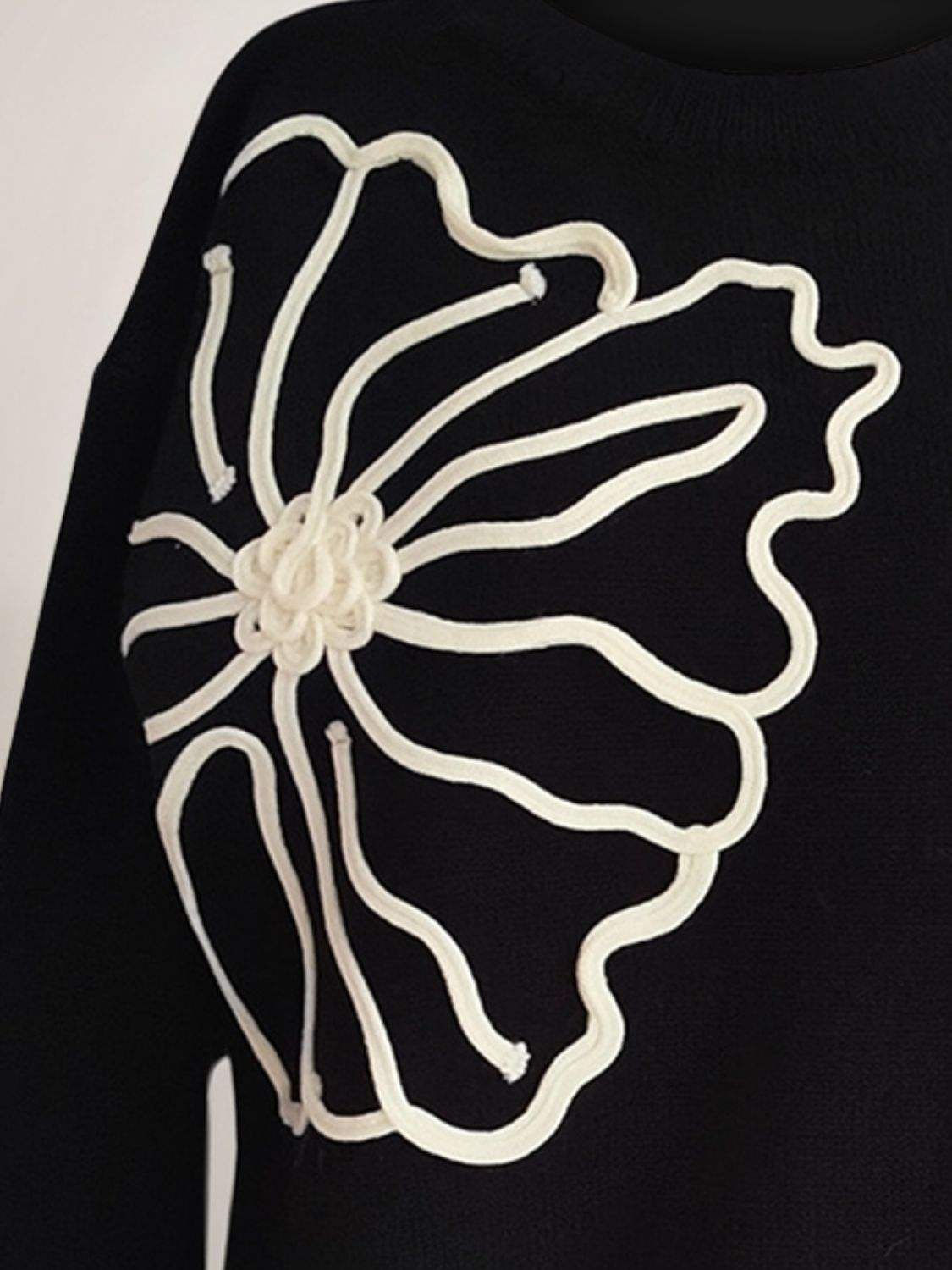 Flower Round Neck Long Sleeve Sweater - Trendsi - Flyclothing LLC
