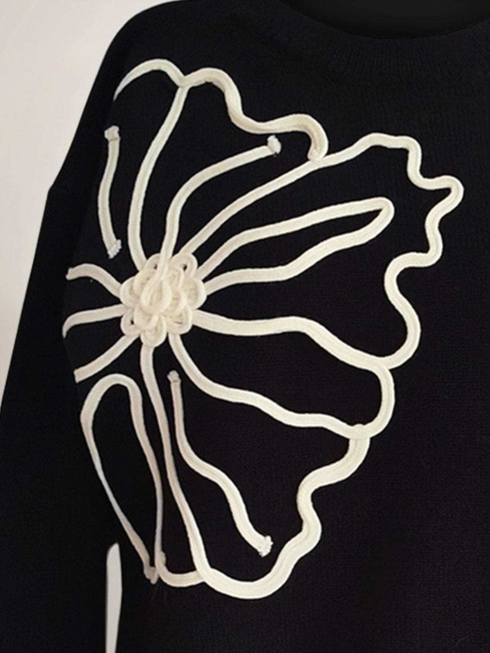 Flower Round Neck Long Sleeve Sweater - Trendsi - Flyclothing LLC